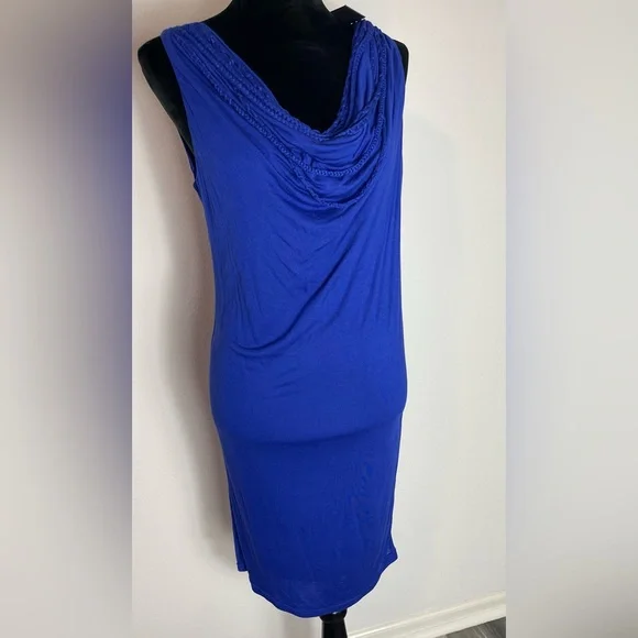 strapless open back dress Long Sleeve Metallic Jersey Evening Gown in Electric Blue main image 1